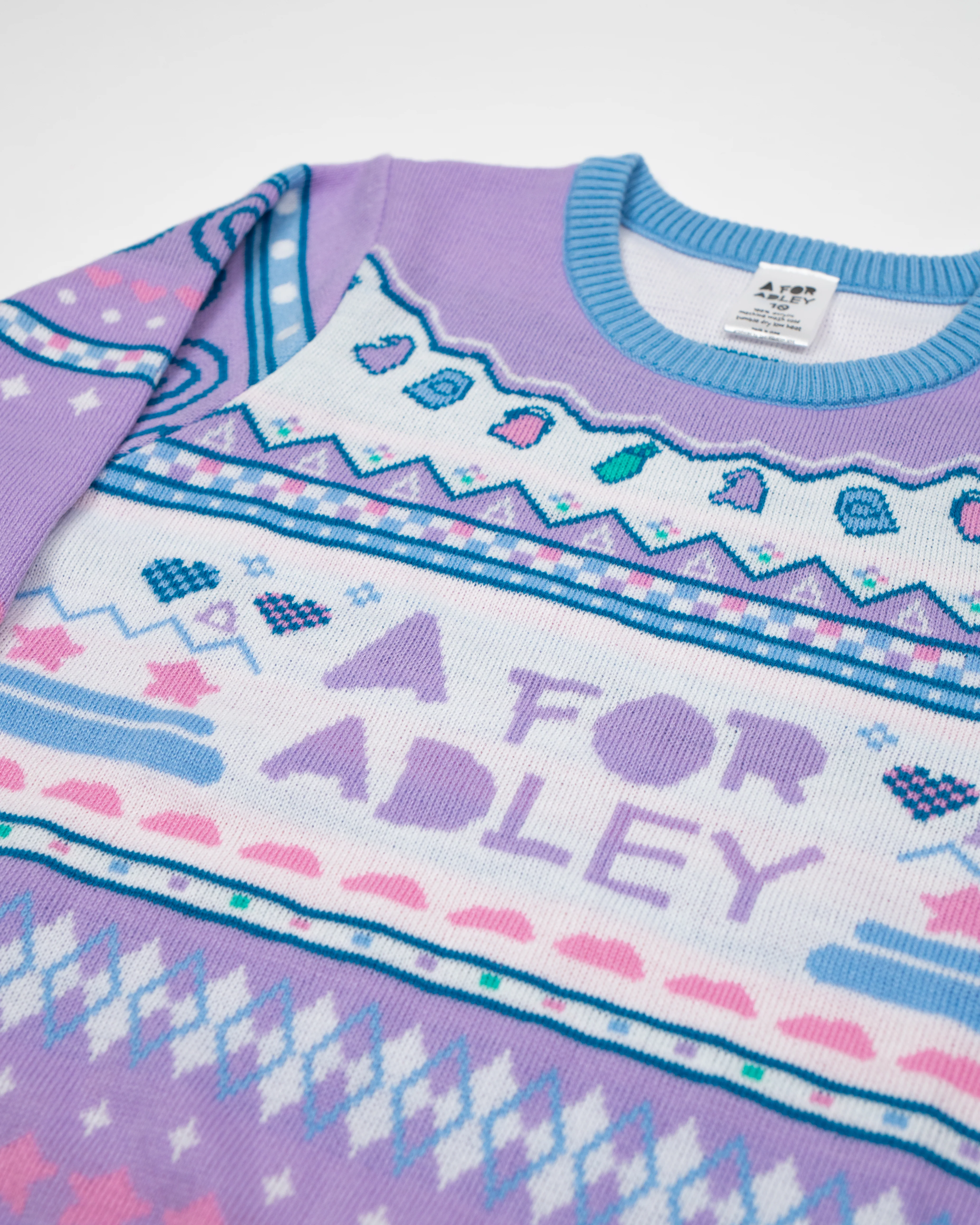 A for Adley Purple Pastel Ugly Sweater - Image 3